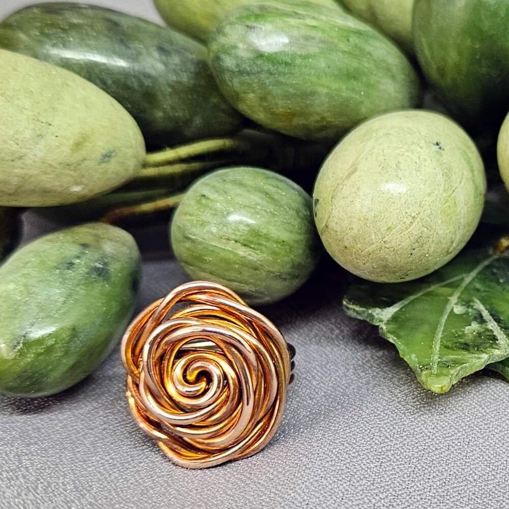NWOT Ring!! 12ga Copper Wire wrapped Rose Swirl Handmade Size 5 3/4